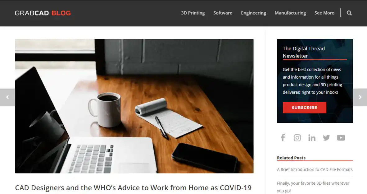 GrabCAD artcile - CAD designers and the WHO’s advice to work from home